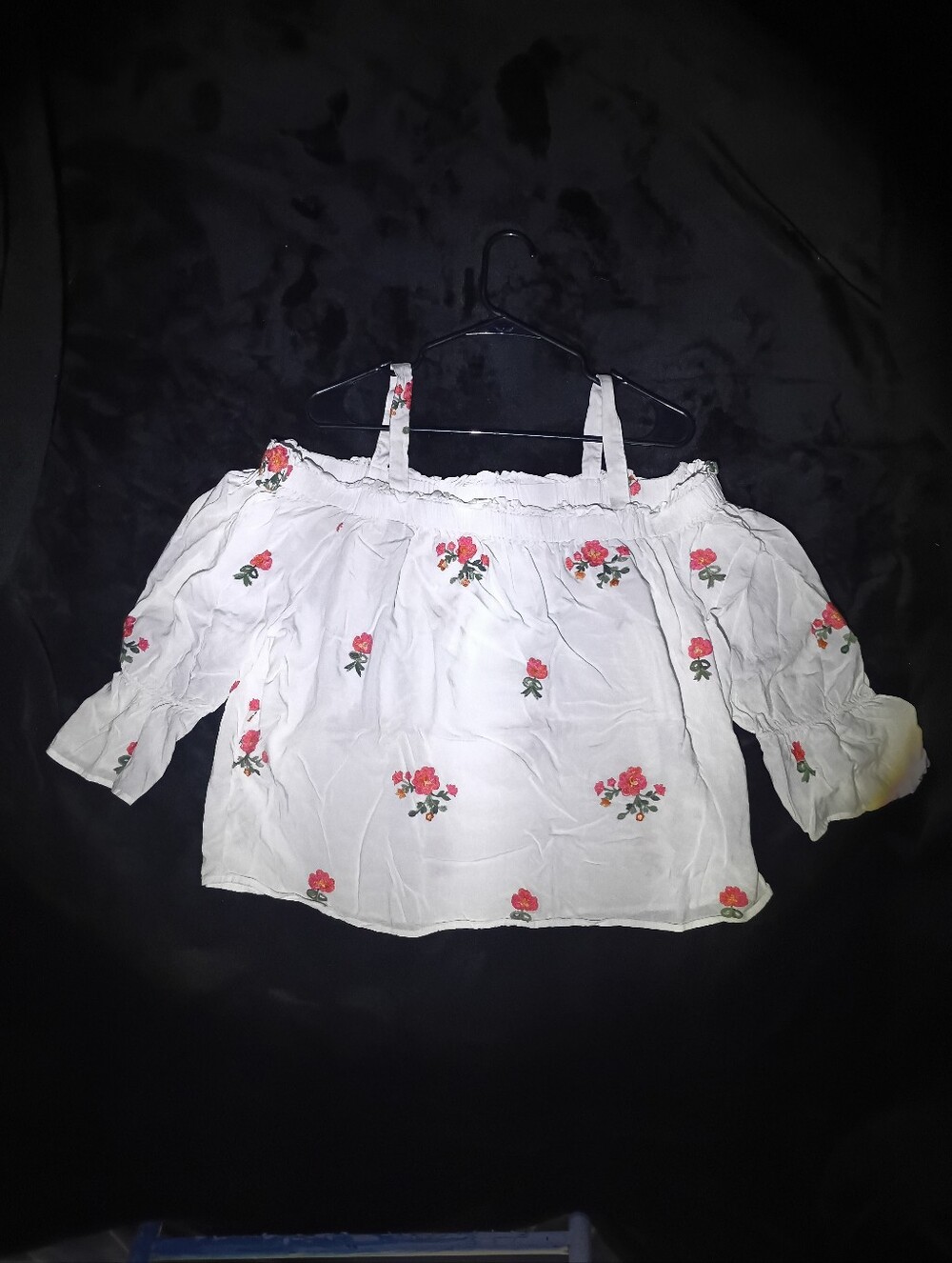 Maurices White Floral Embroidered Ruffle Off-Shoulder Top 2XL